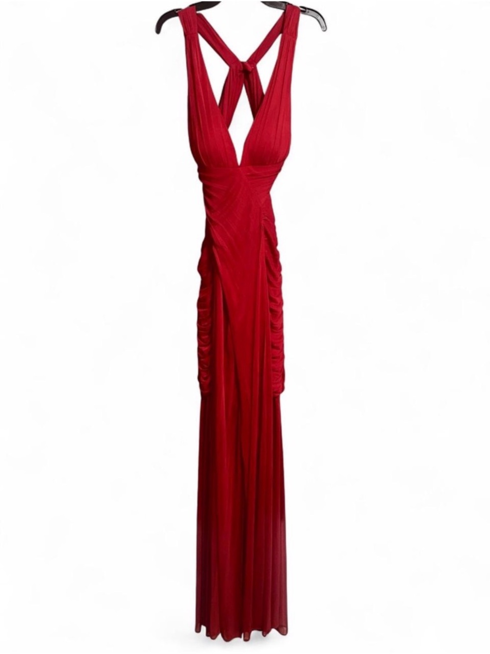 Adrianna Papell Red V-Neck Pleated Maxi Gown - Picture 2 of 10
